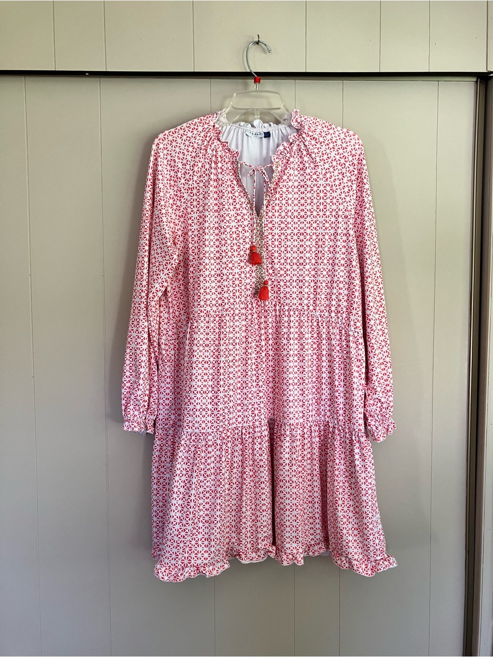 Cabana Life Pink Printed Tiered Long-Sleeve Swim Coverup Dress
